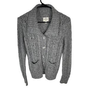 St Johns Bay womens Cable Knit Button-Up Cardigan size PS Grey Acrylic